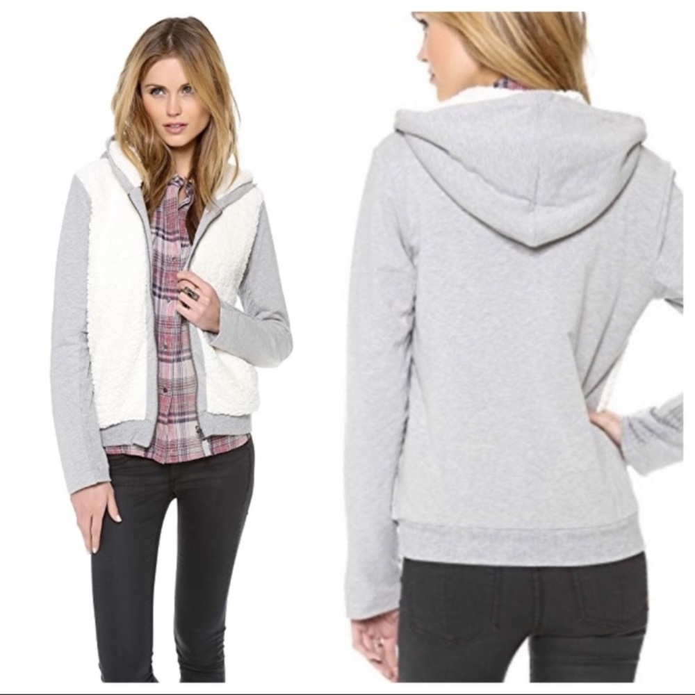 Splendid Bowery Reversible Sherpa Gray White Hooded Jacket Women’s Sz‎ Small